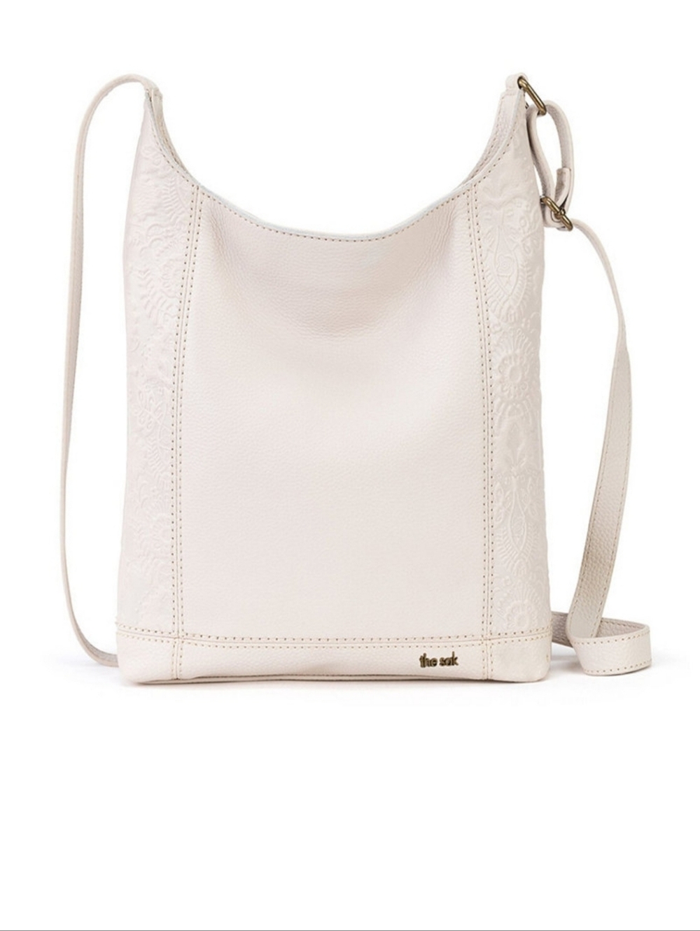 The Sak Womens De Young Cream Embossed Leather Crossbody Bag